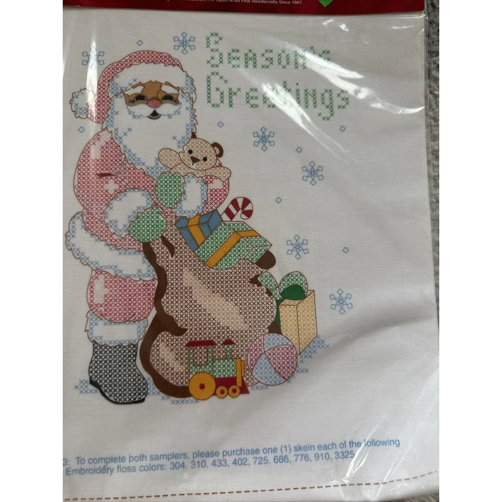 6 Vintage‎ Bucilla Christmas Stamped Cross Stitch Santa Sheep Animals Angel New